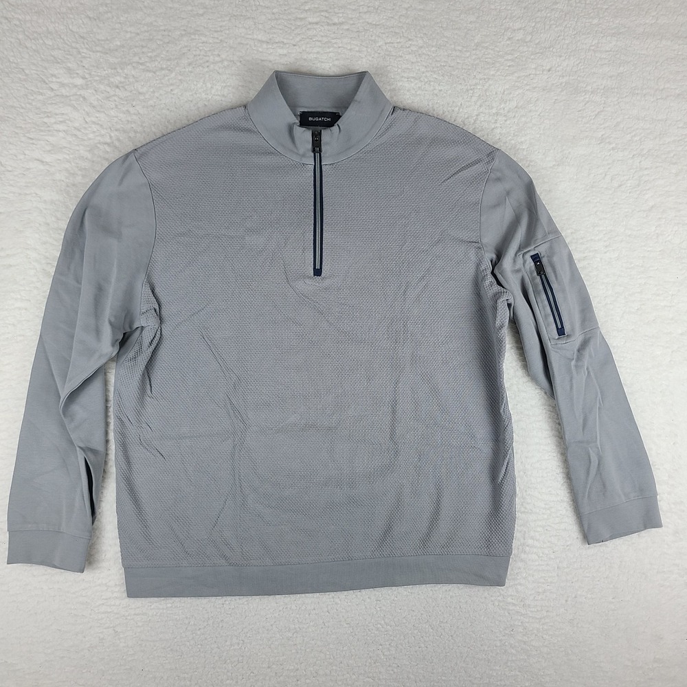 BUGATCHI Sweater Mens Large Gray Quarter Zip Sweatshirt‎ 100% Cotton
